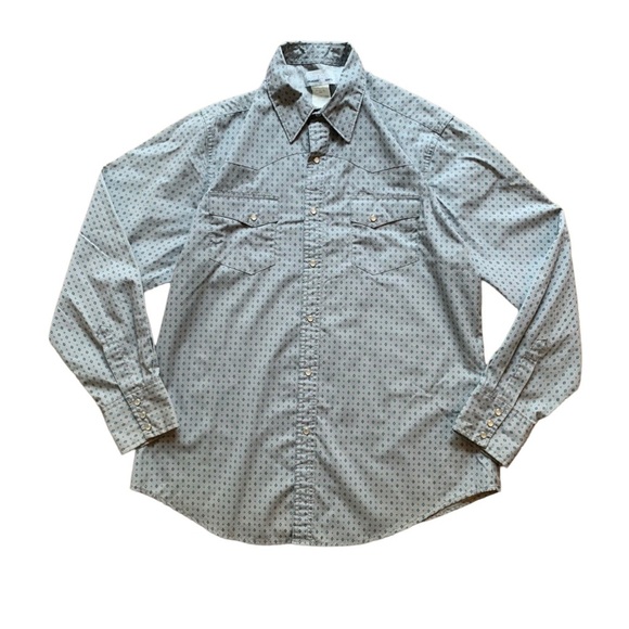 Wrangler Other - Men's Wrangler Wrancher Pearl Snap Size L Grey With Blue Diamonds